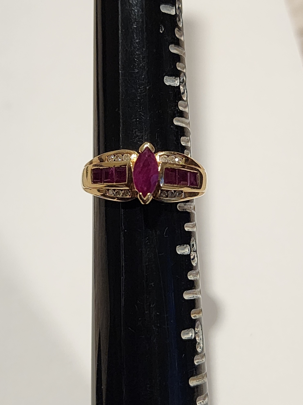 Gold Ring with Marquise Ruby Center and Accent Stones - Women Jewelry